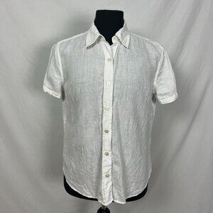 GAP White Linen Button Down Slightly See Through Collar T Shirt Size L